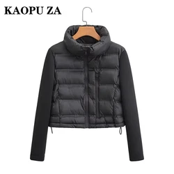 KAOPU ZA 2024 Fall/Winter New Women's Top Stand Collar Slim Fit Color-Block Short Black Long Sleeve Cotton Jacket Slimming