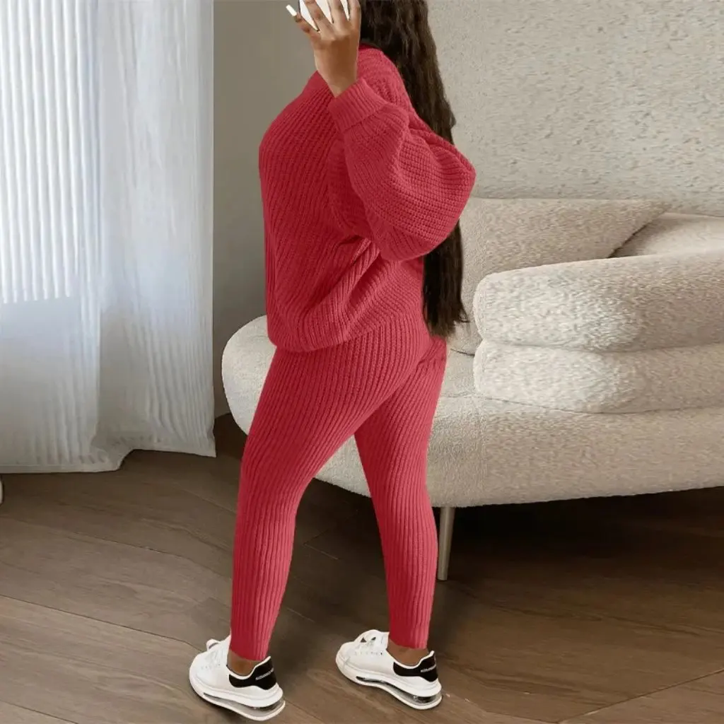 Moda feminina casual malha terno calças estilo europeu americano mistura de lã venda quente
