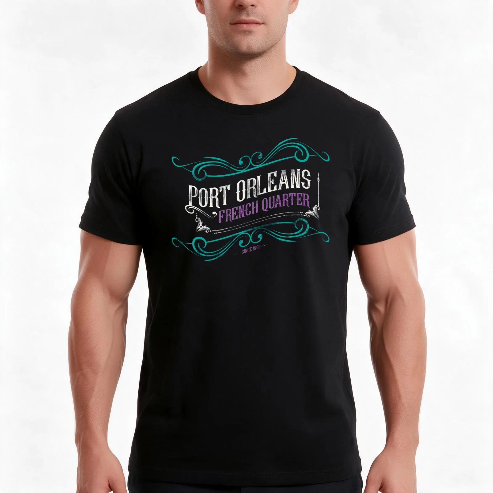 Port Orleans French Quarter T-Shirt, Summer Casual Cotton Tee, Oversized Streetwear Tops, Vintage Graphic Print, 100% Cotton