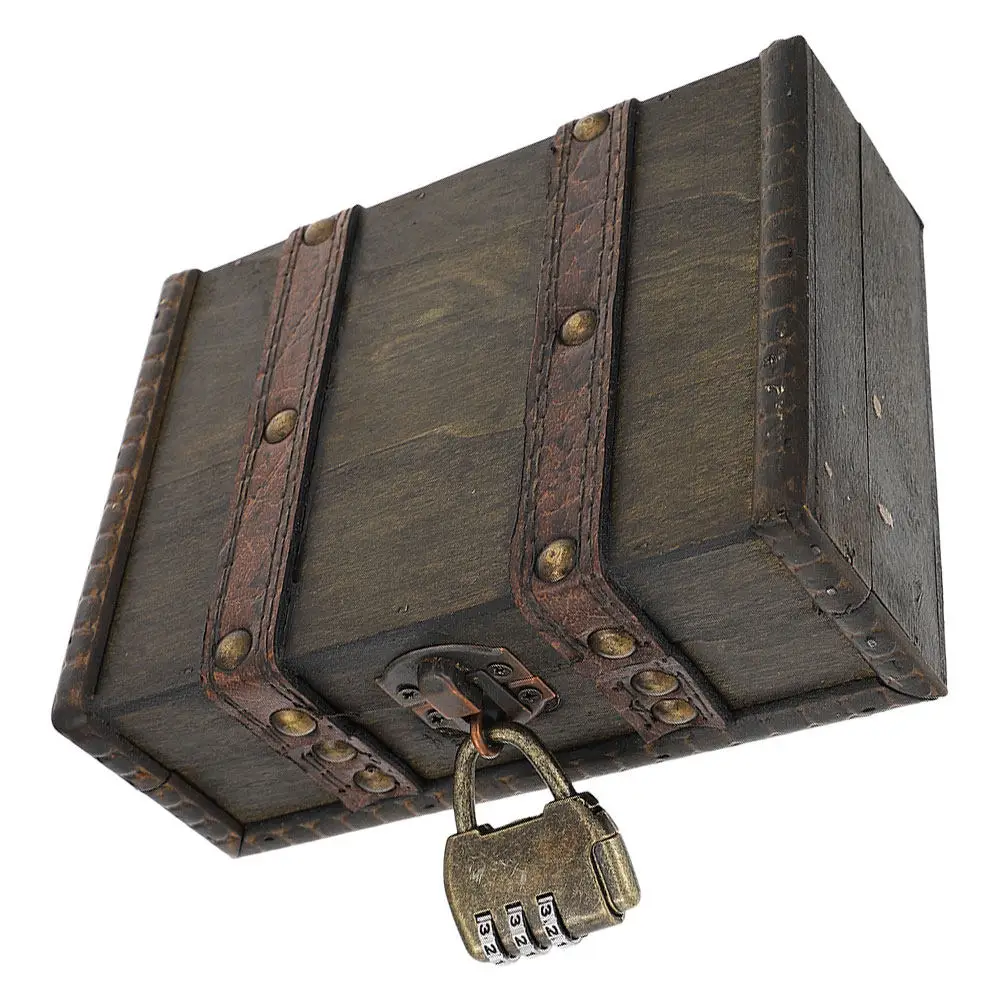Vintage Lockable Wooden Storage Box Retro Jewelry Organizer Compact Desktop Storage Chest for Home Decor