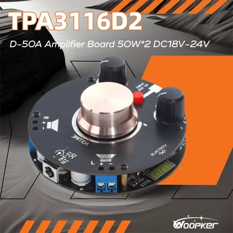 Woopker 오디오 앰프 보드 TPA3116 100W 듀얼 채널 D50A 블루투스 5.0 AUX 스테레오 디지털 파워 앰프 스피커 DIY용