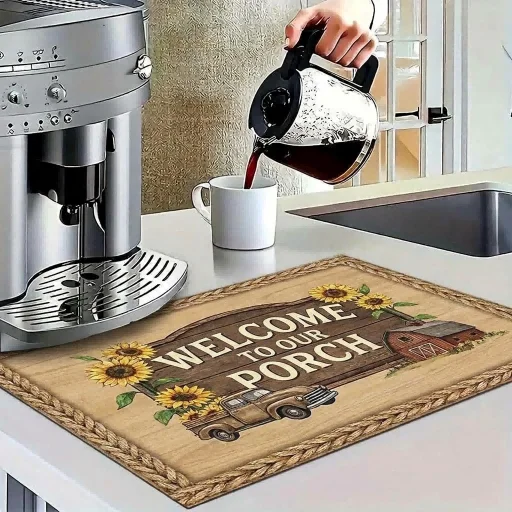 Coffee and Tableware Drying Mat, Square Thick Absorbent Pad with Non-Slip Rubber Backing for Kitchen Counter