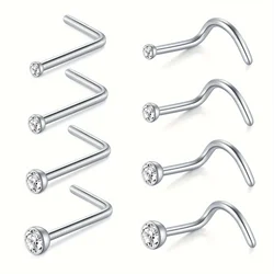 1Pcs Stainless Steel Nose Studs Nose Piercings Nail With Shiny Rhinestone Decor L-shaped Rod Lip Studs Nose Piercing Jewelry
