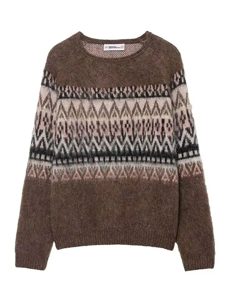 

HH женский зимний модный жаккардовый свитер с круглым вырезом и резиновым эффектом, женский универсальный повседневный теплый пуловер с длинными рукавами, топ Mujer