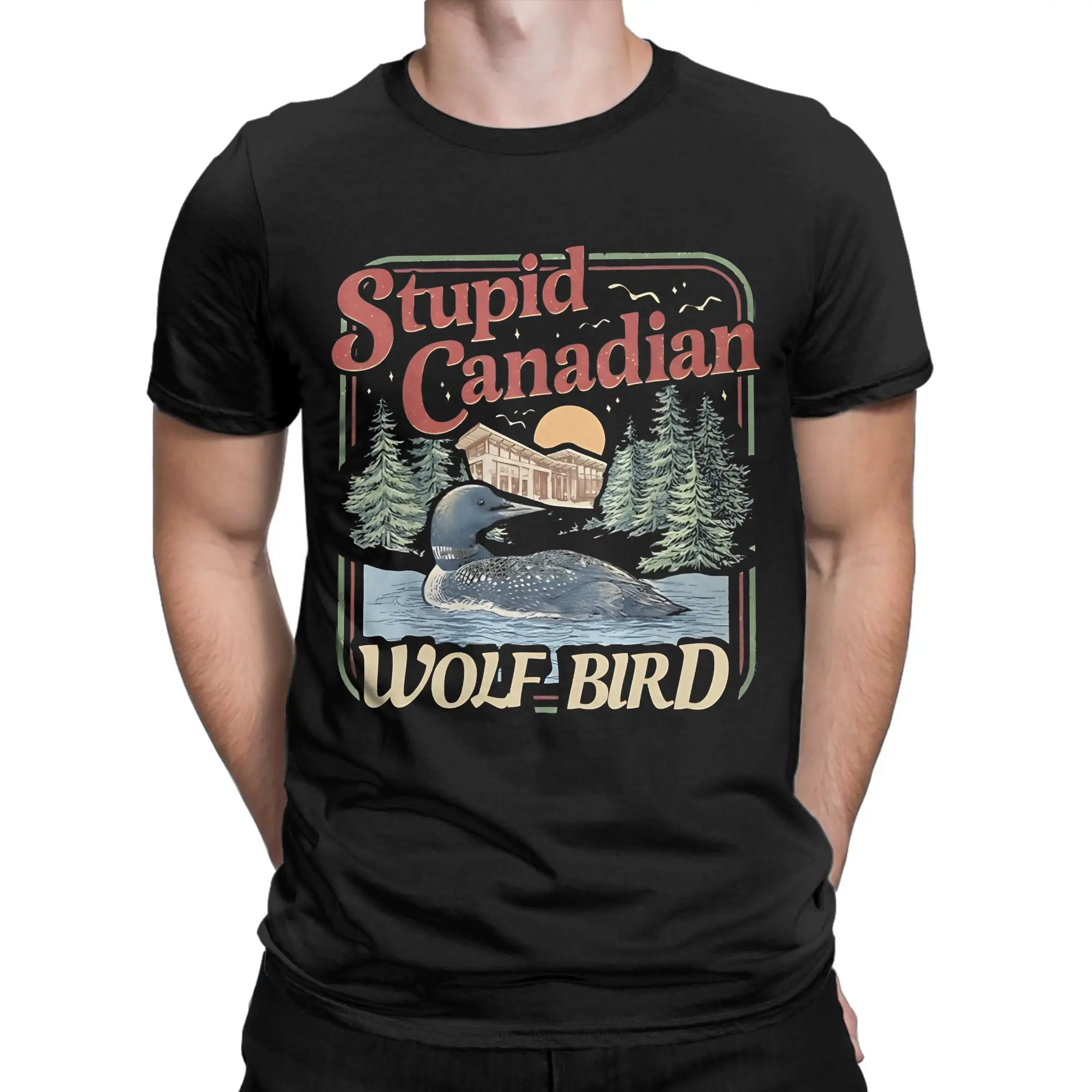 Funny Stupid Canadian Wolf Bird Absurd Animal Meme  T Shirt Yaoi Pure Cotton Tops Fun Short Sleeve O Neck Tees Plus Size T-Shirt