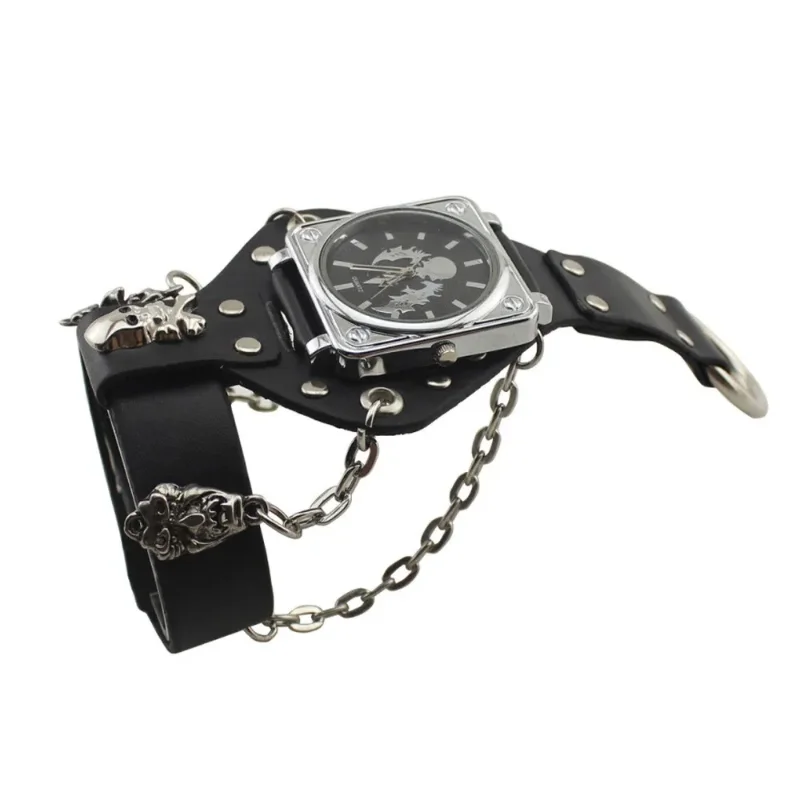 

New Products Black Chain Skull Head Men's Watch Fashion 40mm Large Dial Quartz Leather Fashion Party Clock Reloio Masculino