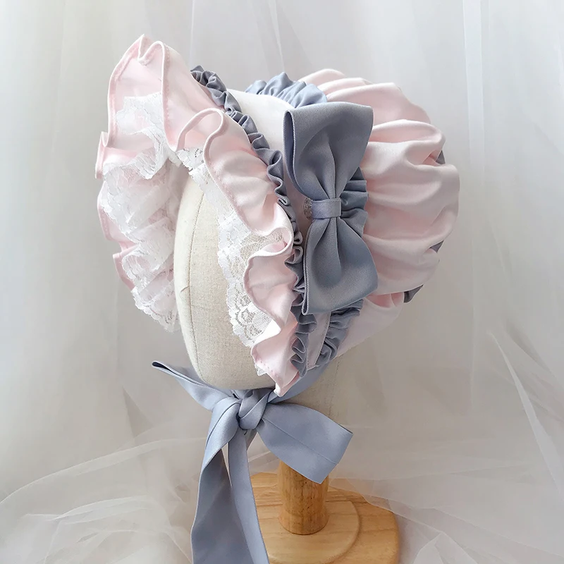 Lolita Girl Vintage Hat Victorian Bonnet Ruffles Maid Cosplay Bow Lace Hats For Women