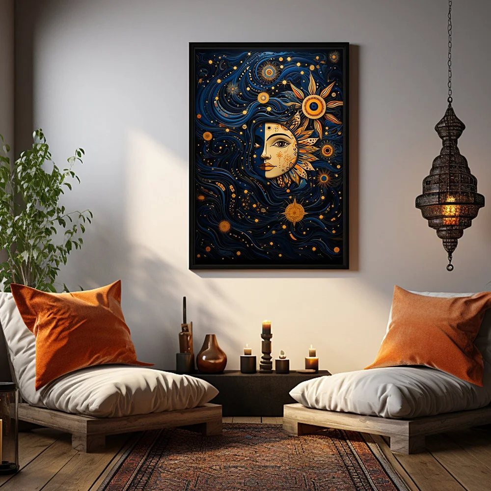 Abstract Indian Folk Art Posters Painting Sun Goddess Madhubani Canvas Print Modern Living Room Wall Home Decorate Picture Gift