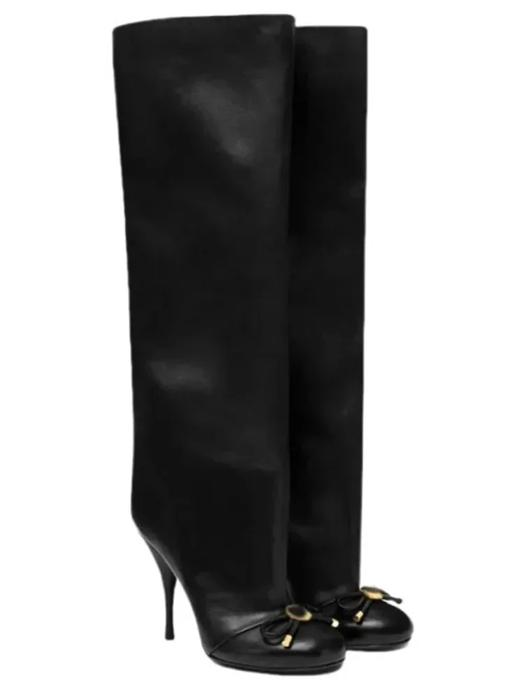 2025Autumn and Winter New 6cm Slim High Heels Knee High Women's Boots Round Toe Fashionable Women's Long Boots Knight Boots image 5