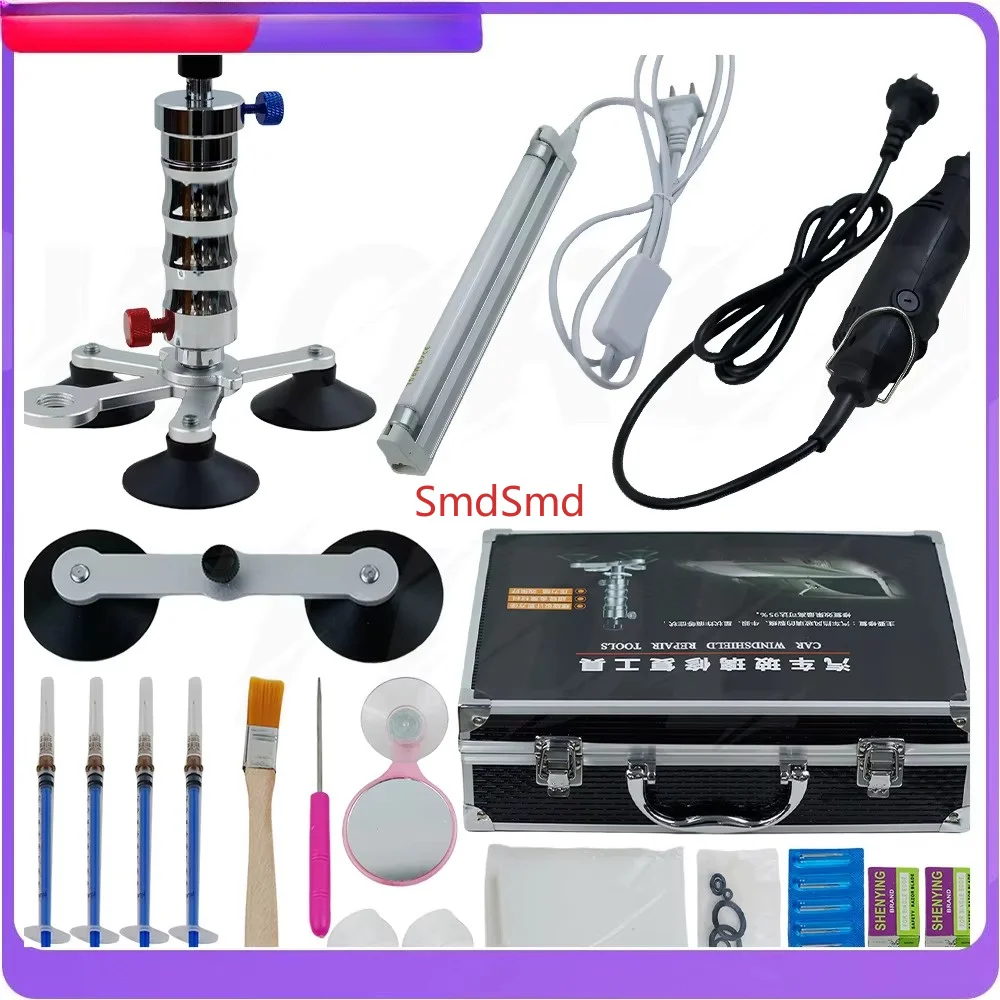 Car Front Windshield Repair Kit Crack Repair Professional Accessory Tool Box, Paint Car Windshield Crack Repair Tool Vacuum Pump