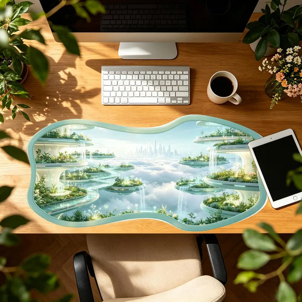 Frost Ice Mountain Castle Play Mat Thick Rubber Non Slip Base Special Shaped Creative Fantasy Gaming