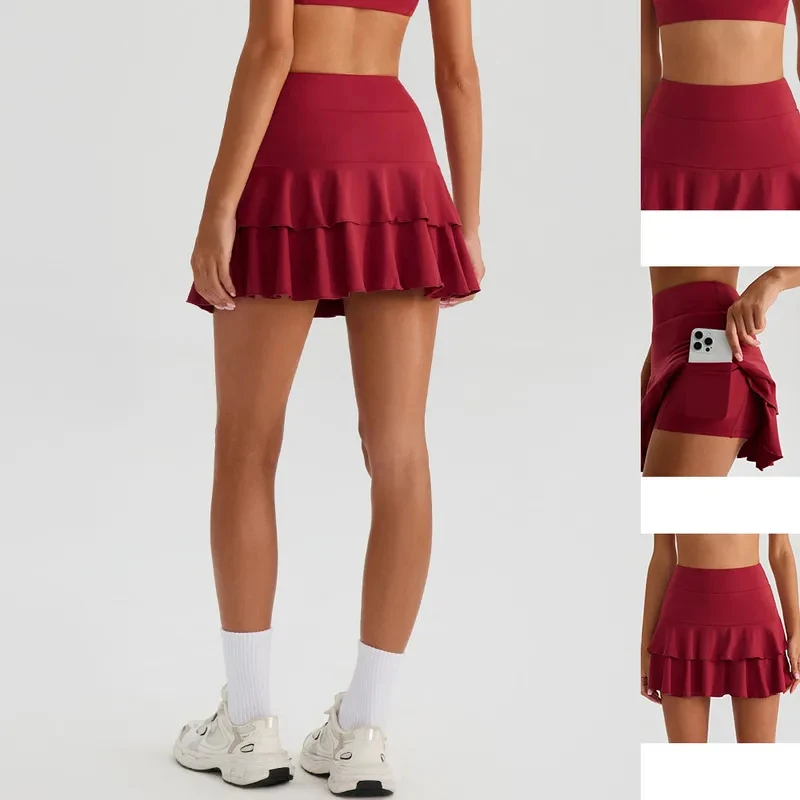 SharpStar Women'S Stretchy Badminton Skirt Double Ruffles Quick Dry Tennis Skort Anti-Exposure Sports Running Skirt Plus Size