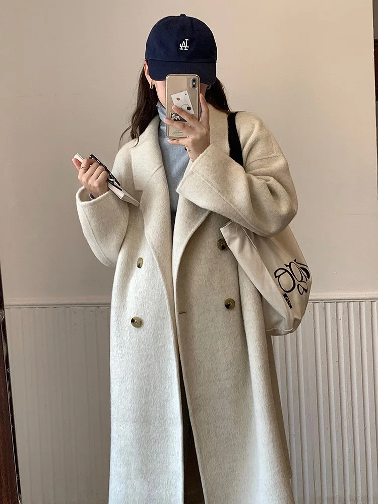 2023 Surprise Off Season Solitary Handsewn Double sided Fleece Coat Women's Loose and Slim Medium Length Fleece Coat