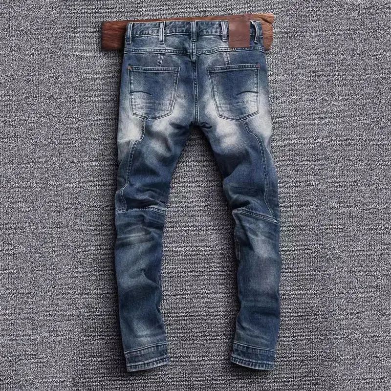 Street Fashion Men Jeans High Quality Retro Blue Stretch Slim Fit Spliced Designer Biker Jeans Homme Hip Hop Denim Pants Men