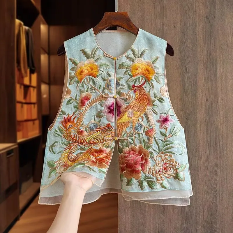 

Новинка лета 2026: Женский китайский жилет-топ без рукавов в стиле Ханьфу Ципао, с вышивкой цветов, роскошный топ-чешонгам, верхняя одежда