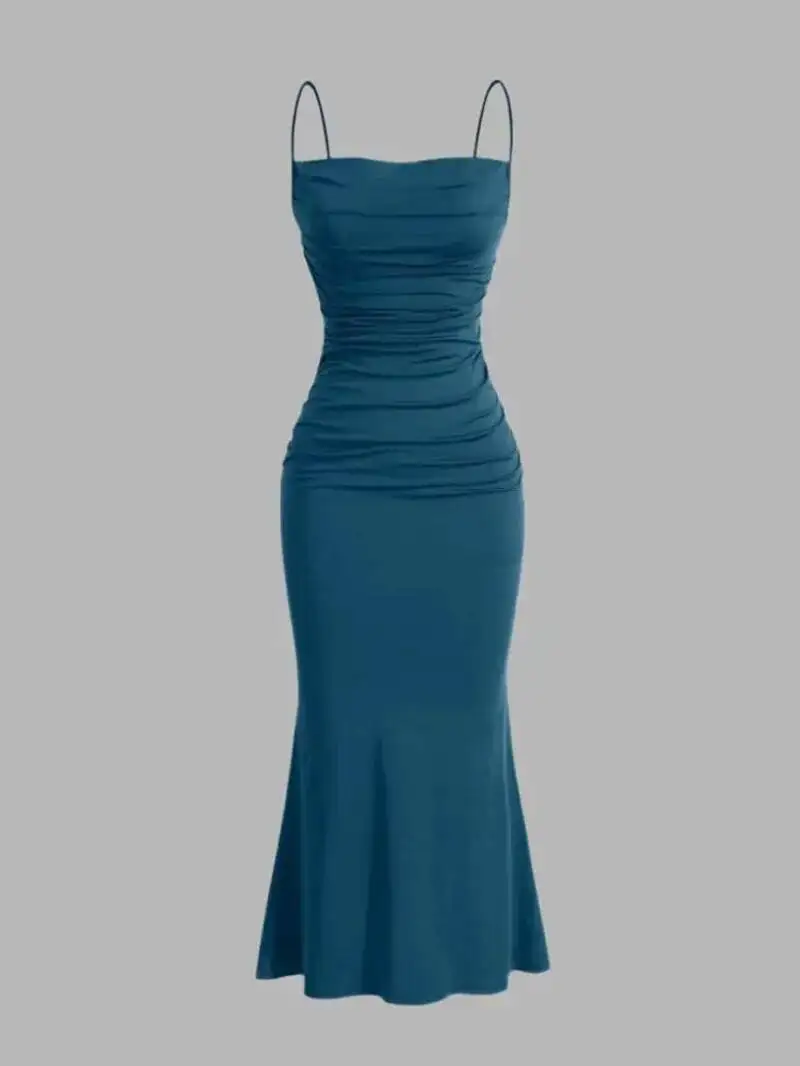 オールシーズン レディース ドレス エレガント パーティー フィット スリム スパゲッティ ストラップ マーメイド ヘム マキシ ファッション パーティー ドレス スイート ファッション P7W9