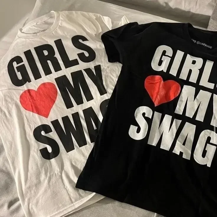 Girls Love My Swag Funny T-Shirt, Y2K Tee Cursed T-Shirt twitter meme Paris Hilton T-Shirts That Go Hard Weirdcore GenZ T-Shirt