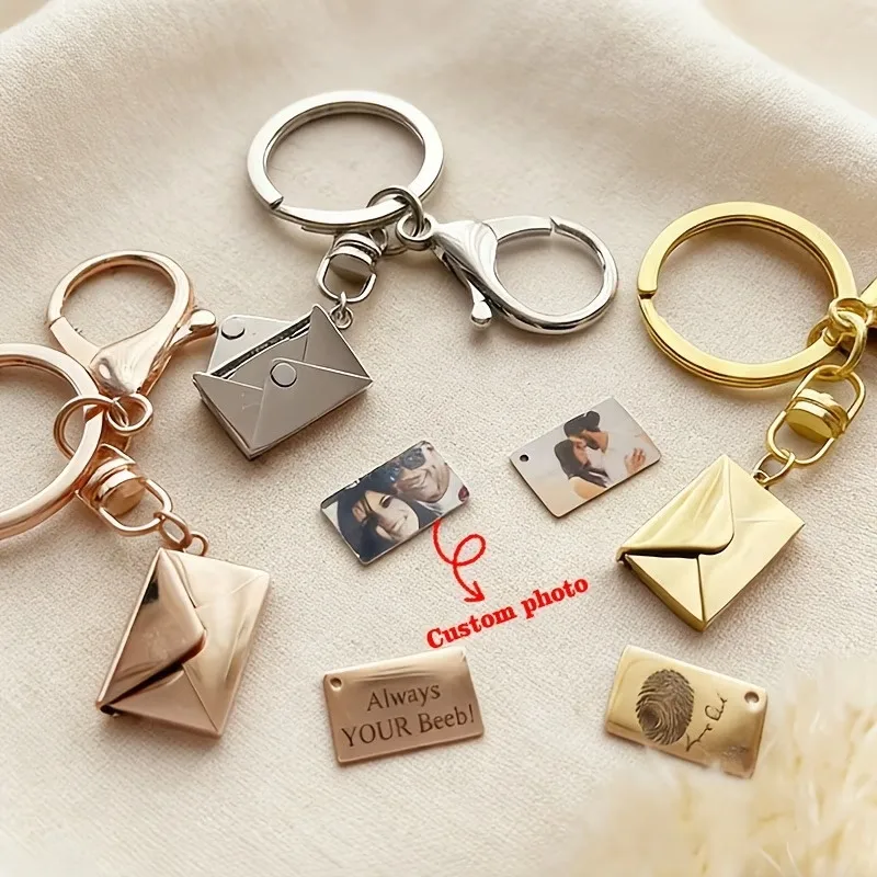 Custom Photo Keychain Stainless Steel, Personalized Hidden Message Photo Keyring Unisex Couple Gift Anniversary Jewelry