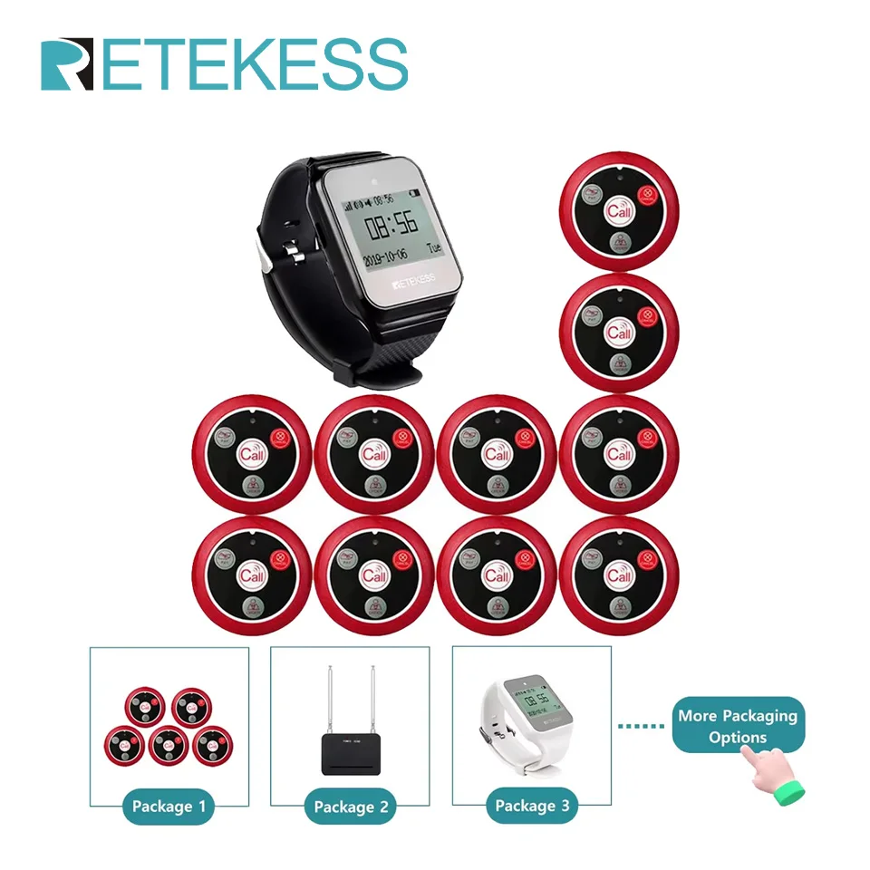 Retekess Wireless Calling System Restaurant Pager TD108 Waterproof Watch Receiver T117 Waiter Call Buttons For Hookah Cafe Bar