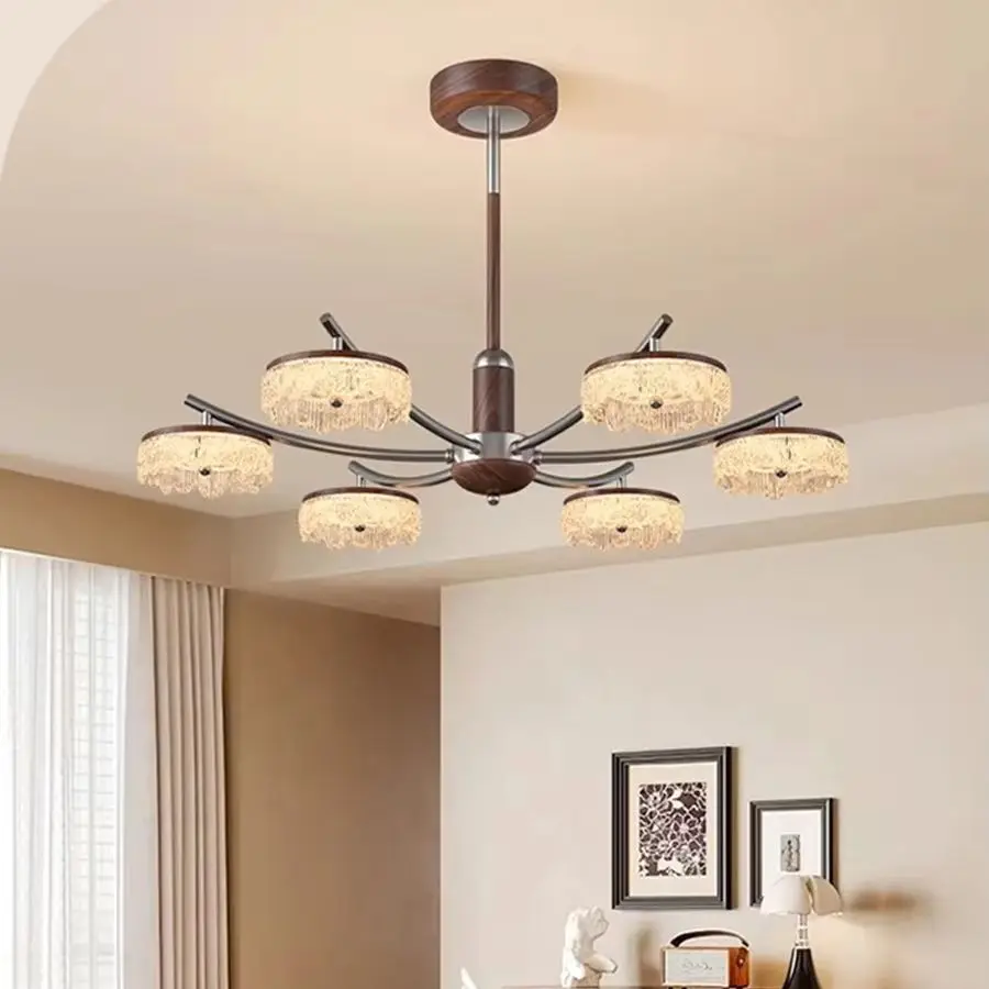 Modern 6-Light Crystal Tassel Chandelier, Metal Frame Pendant Light, LED Hanging Lamp for Living Room Dining Room Home Decor