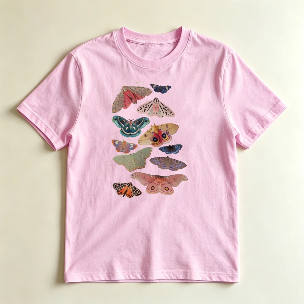 Vintage Mixed Moth Specimen Collection Summer Women Cotton T-Shirt Colorful Wild Moth Insect Botanical Nature Art Graphic Blouse
