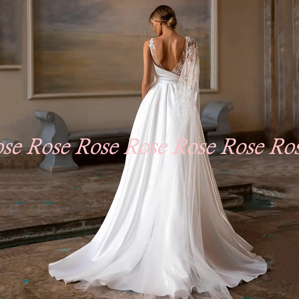 Furtanseo a-line abiti da sposa in raso scollo tondo elegante abito lungo da sposa Sexy abiti da sposa da spiaggia senza schienale 2023