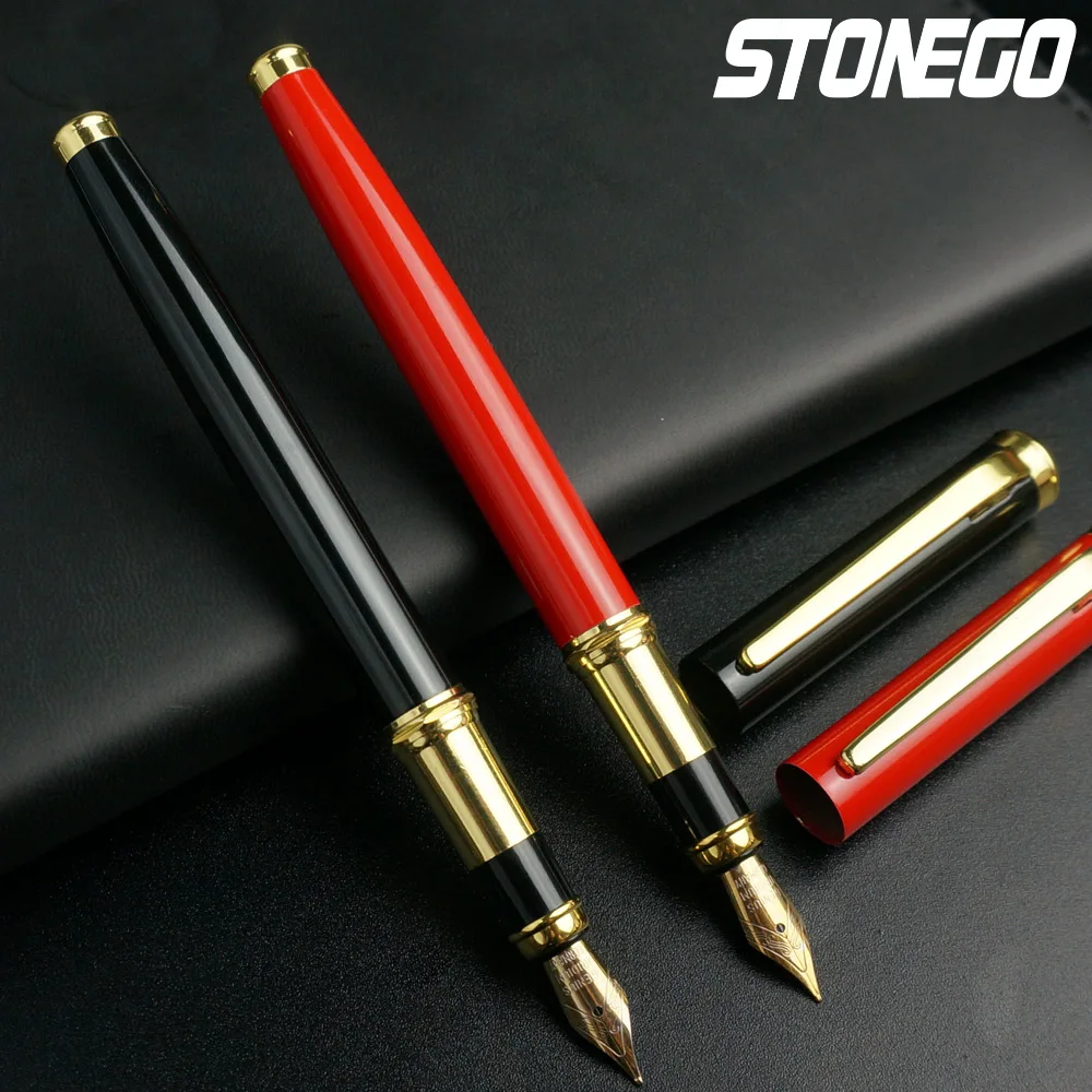 STONEGO Fashion Metal Fountain Pen, Metal Ink Pens with Ink Refill Converter Sleek Lacquer Housing Calligraphy Pens