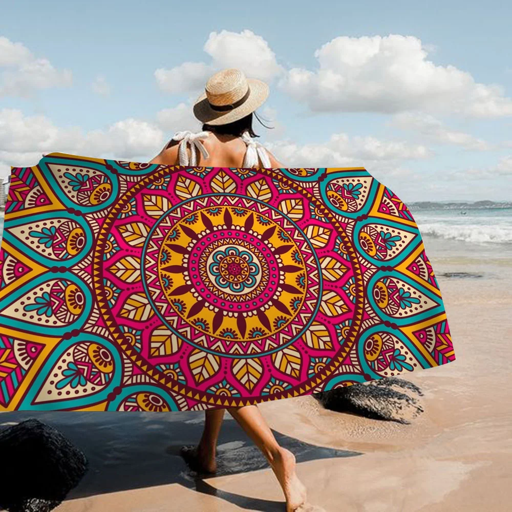 Mandala Pattern Towel Microfiber Beach Towel Absorbent Quick Dry Soft Yoga Swimming Resort Mountain Climbing Towel