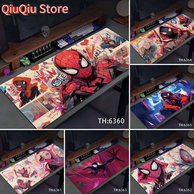 

MINISO коврик для мыши с тематикой Человека-паука, большой коврик, аксессуары для офисного стола с прошитыми краями, водонепроницаемый нескользящий коврик для мыши на резиновой основе