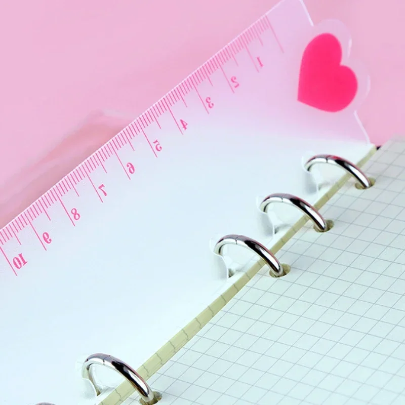 Cute Pink Love Transparent Ruler with 6 Slots Suitable for 6 Hole Coil Book Kawaii Student Stationery School Supplies for Girl