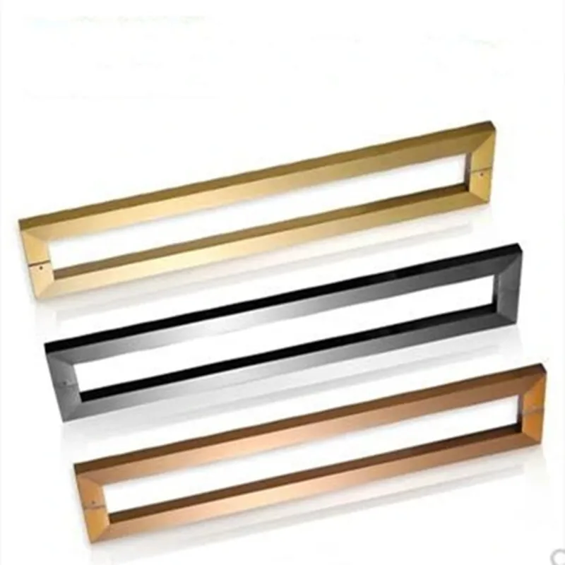 Glass door handle Stainless steel square tube extra thick single bend Sliding door handle electroplating(XYLS-018)
