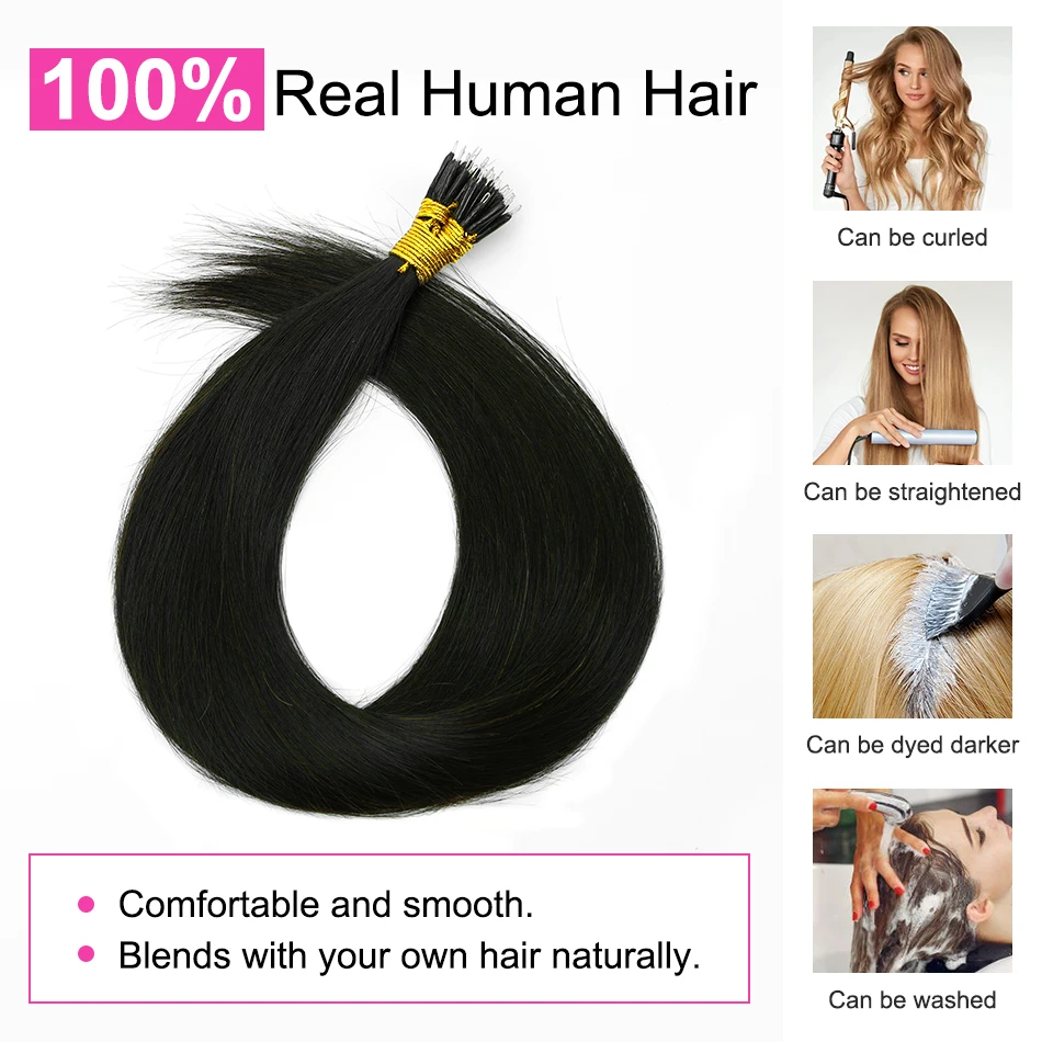 Nano Ring Human Hair Extensions 50 Strands 100% Human Hair 16"-22" Micro Beads Ring Hair Extensions Natural Black Color