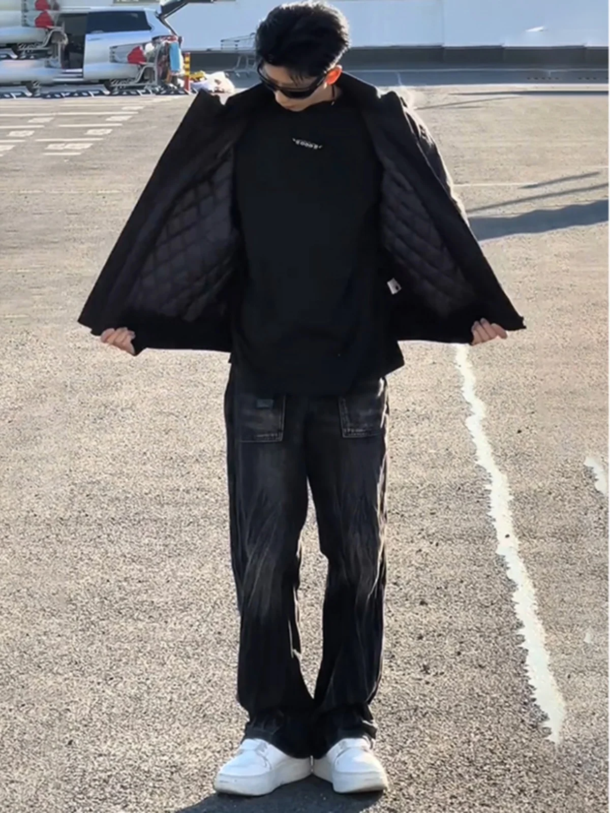 

Black Three-Proof Stand Collar Thickened Winter Cotton Jacket Men's Style Flight Jacket Ballgame Coat Warm Casual Outerwear