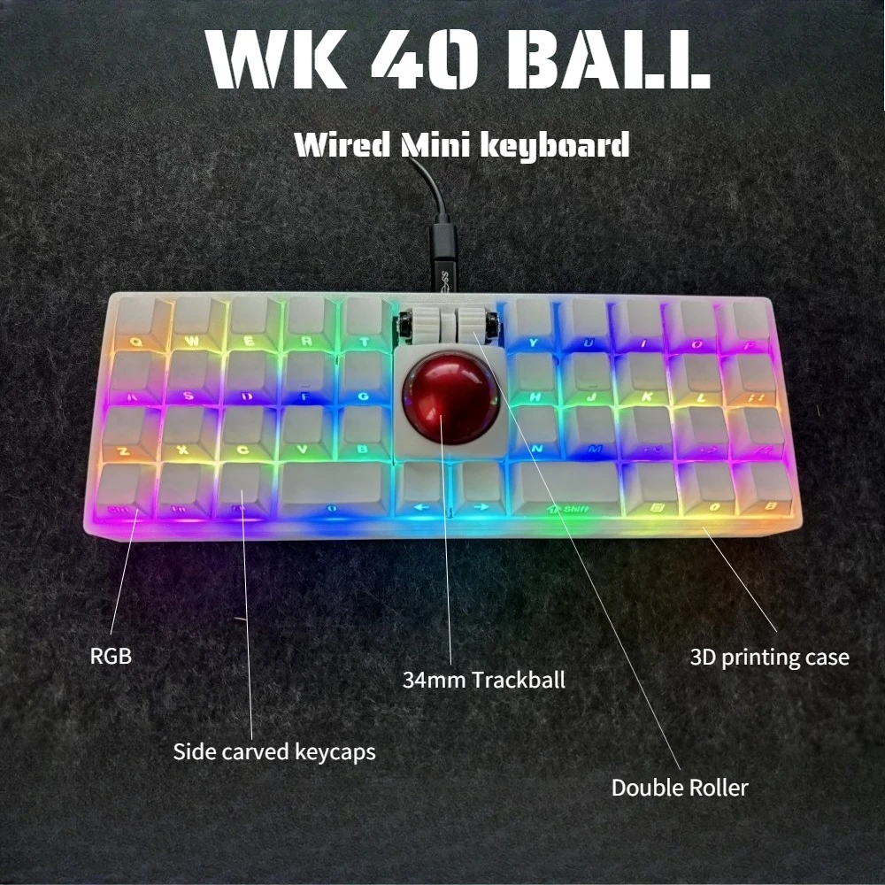 

WK 40 BALL линейная клавиатура 40 клавиш Wierd Hotswap двойной ролик трекбол мини-игровая клавиатура комплект RGB флакон эргономичная клавиатура