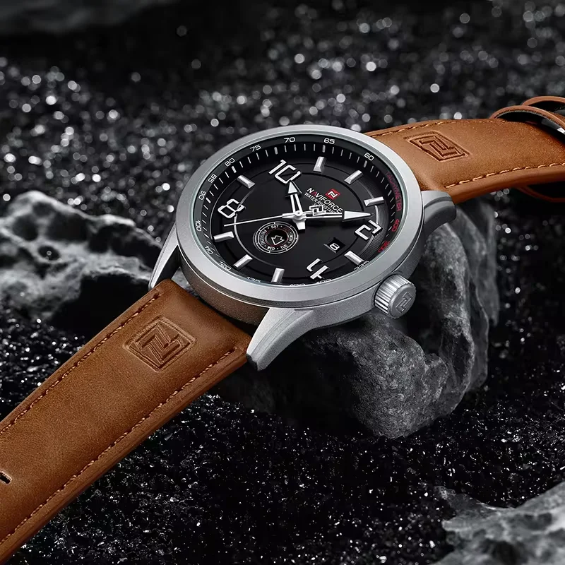 NAVIFORCE Trend Casual Wristwatch for Man Military Sports Water Resistant Leather Strap Men\'s Clock Quartz Calendar Male Watches