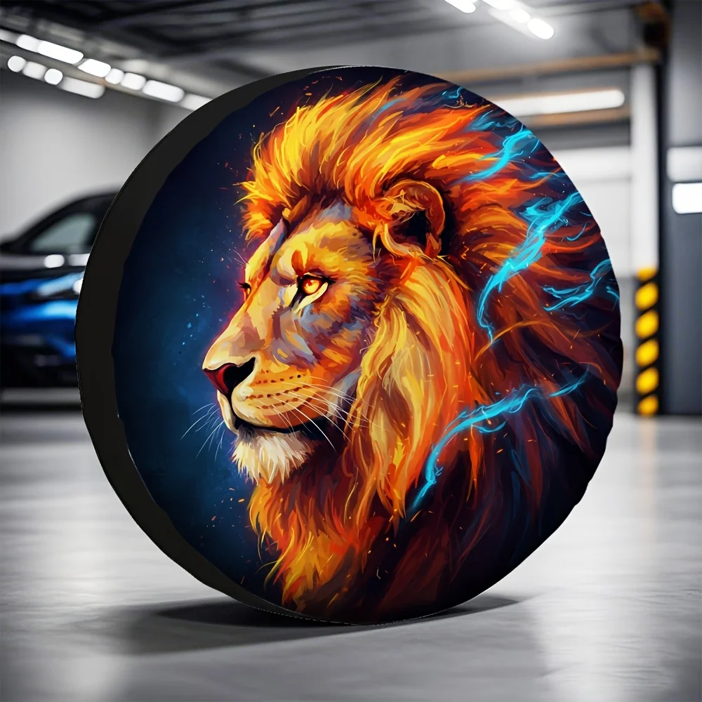 

Чехол для запасного колеса Fiery Lightning Lion Head, водонепроницаемая полиэстеровая защита колес