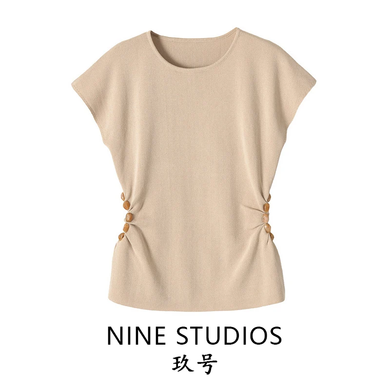 

Sexy Hollow out round Neck T-Shirt Knitted Sweater with Ball Decoration Loose Fit Short Sleeve Women's Fashion Casual Top