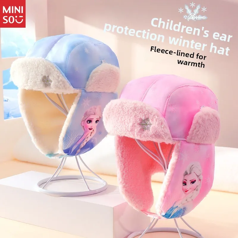 

Детская шапка Disney, зимняя утолщенная теплая защита для ушей для девочек, осенне-зимняя шапка принцессы Эльзы для девочек