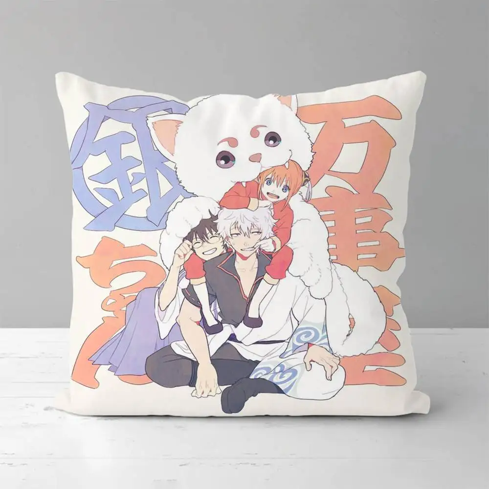Наволочка Gintama Animation с двусторонним принтом, чехол для подушки 45x45, декоративные подушки, диван, домашний декор, мягкая наволочка
