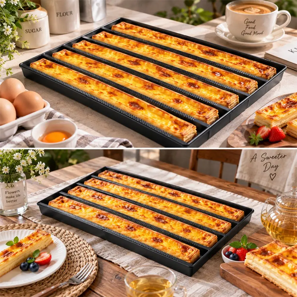 Waterproof Aluminum Alloy Long Egg Tarts Pan Non-Stick 5 Slot Bread Baking Tray Efficient Breathable Cake Mold Restaurant