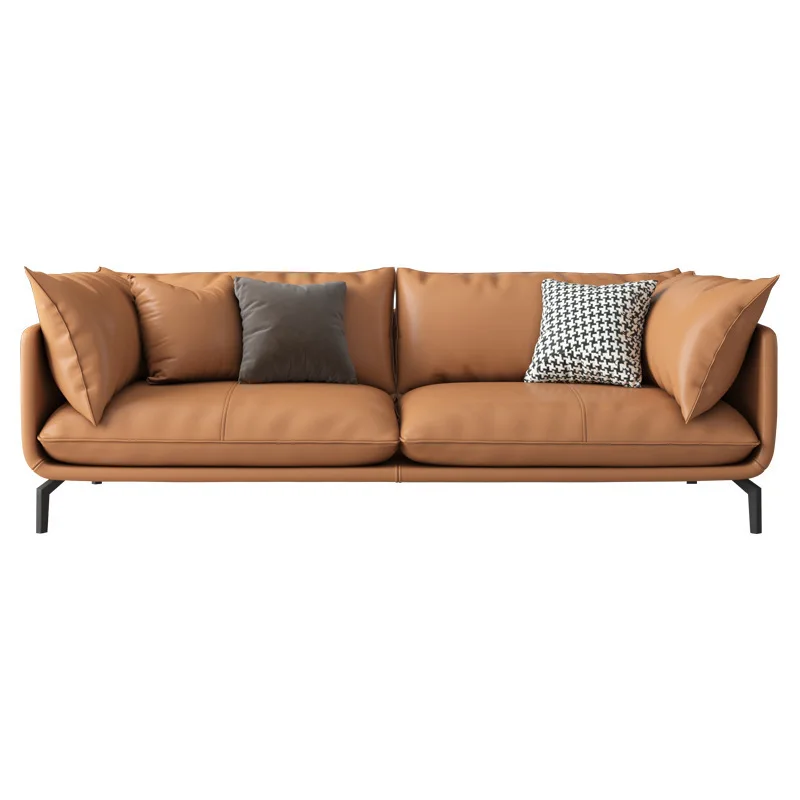 

Simple and modern, three-person latex straight-row sofa in the living room, Italian leather sofa