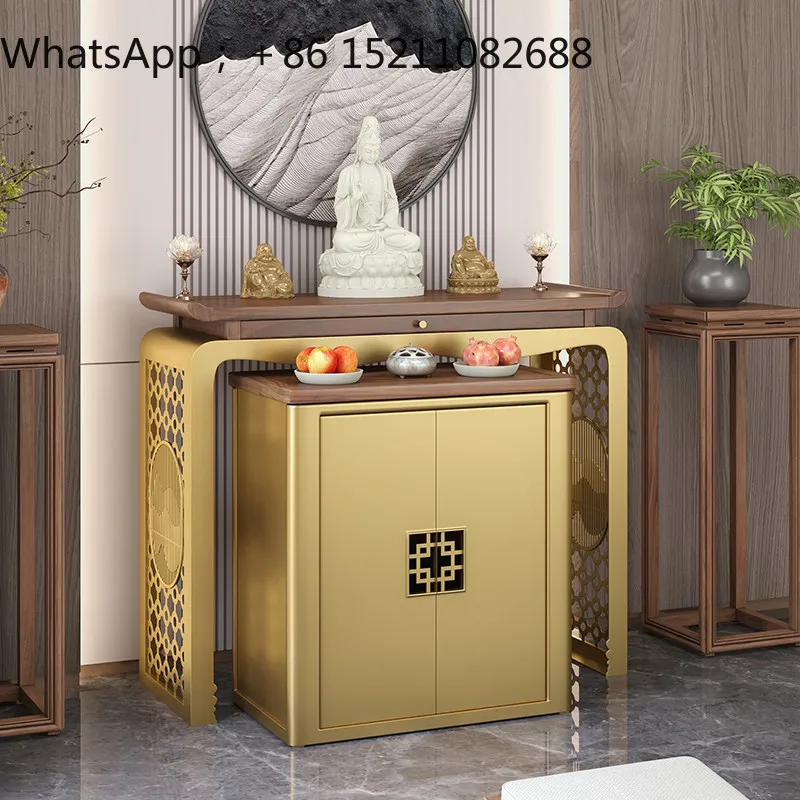 LLY new stainless steel table incense case household Shentai Buddha table solid wood Shentai table
