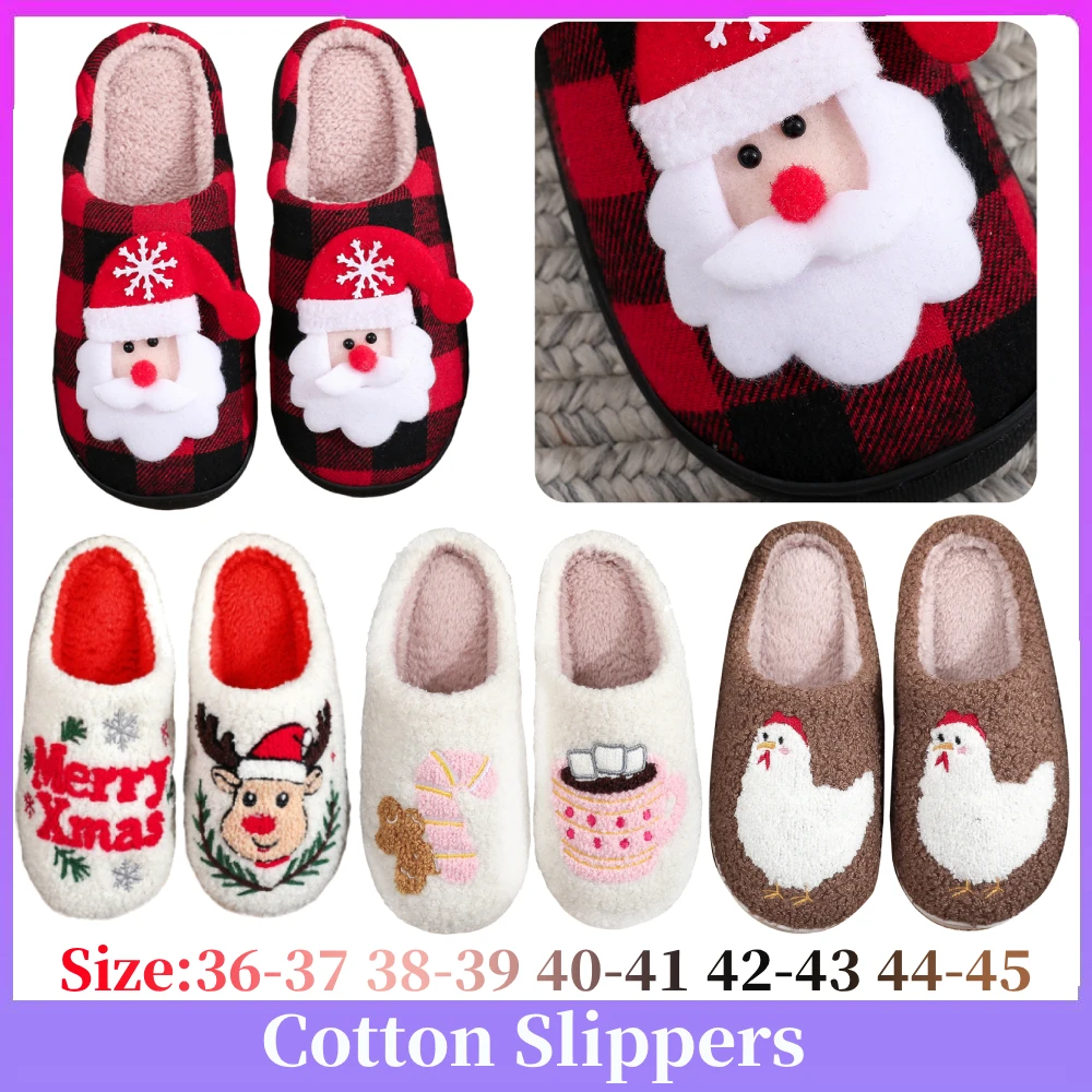 

Christmas Couple Fuzzy Slippers Anti Slip Santa Claus Fluffy Slippers House Shoes for Unisex Adult Holiday Christmas