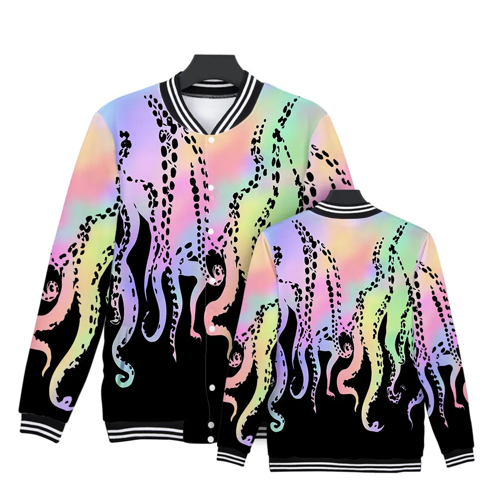 2022 New Octopus Print Jacket 3D Pattern Baseball Suit Couple Coat Gift Men and Women Stand Collar Casual Sports Top