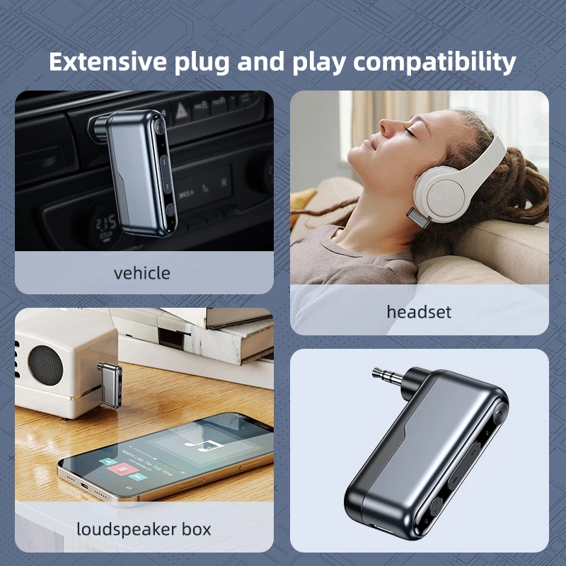 AUX Bluetooth 5.3 Audio Receiver 3.5mm HIFI Stereo Lossless Music Wireless Adapter Support TWS Mode With Mic For Speaker Headset