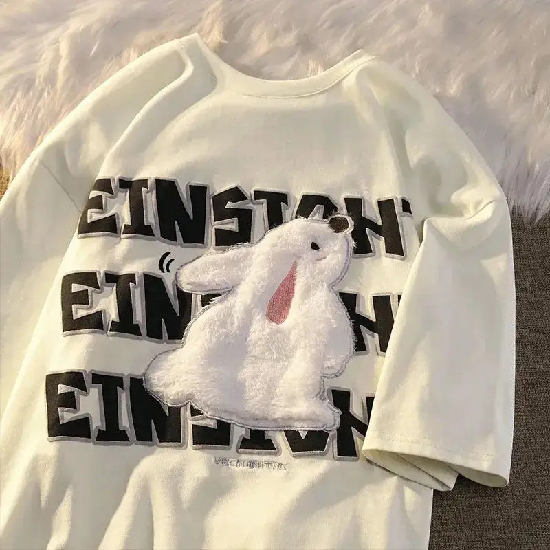 

Футболка из плотного хлопка с принтом «Американский кролик» (летняя, универсальная, для пар, больших размеров, трендовая)