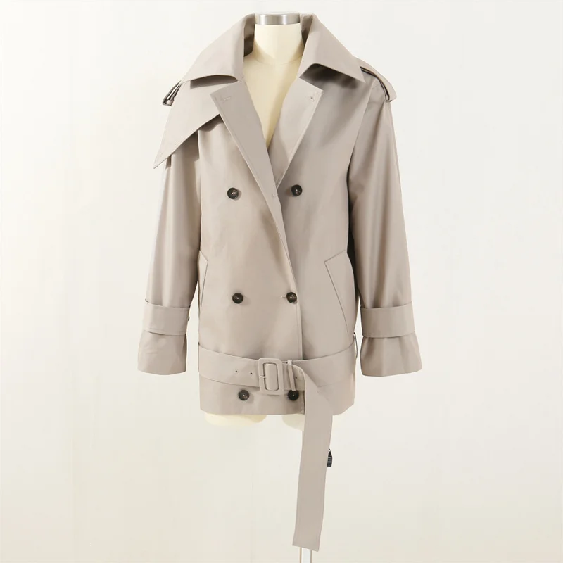 Women's windbreaker New autumn 2025 double breasted slim fit lapel long sleeved top Belt decoration women's jacket Women's coat