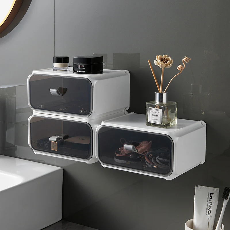 Pull-out Desk Stationary Storage Drawers Bathroom Waterproof Storage Box Wall-mounted Cosmetic Jewelry Makeup Organizer