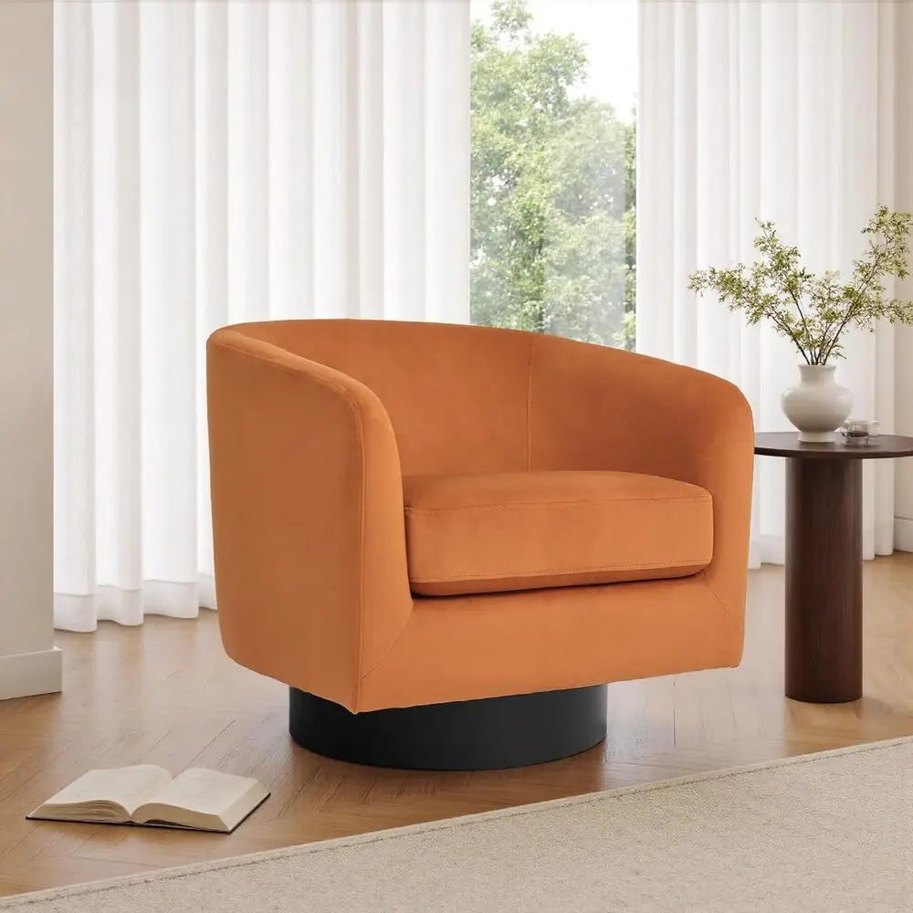 

Orange Velvet Swivel Armchair for Living Room and Bedroom, Comfortable Club Chair for Reading and Relaxation