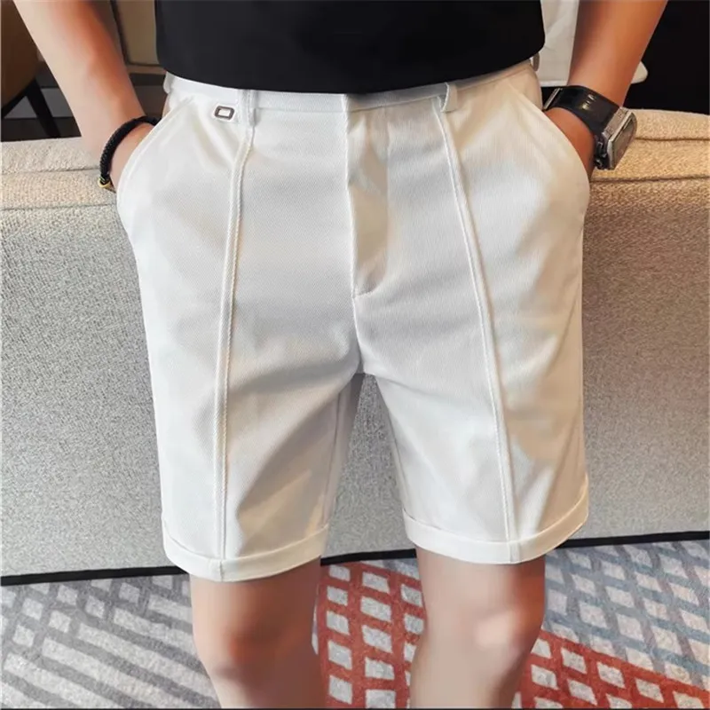 

Summer Men's Fashion Casual Shorts Solid Color Straight Slim Fit Suit Shorts Men Youthful Vitality Korean Knee Length Trousers